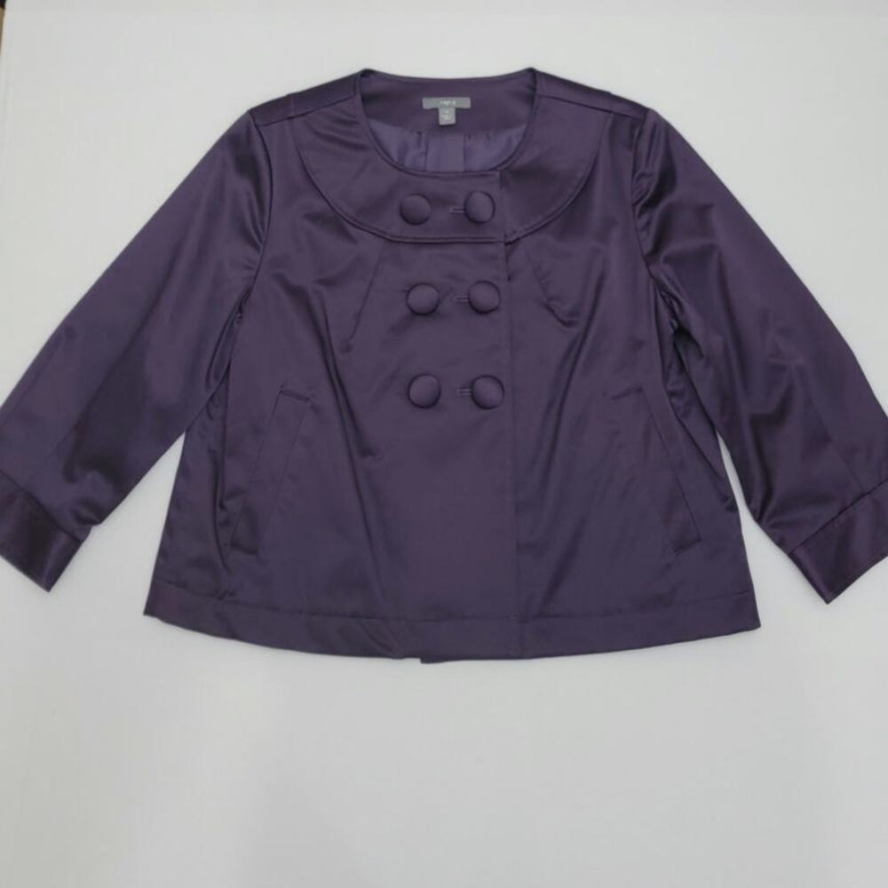 Apt. 9 Purple Satin Cropped Blazer Jacket 3/4 Sleeve Double Breasted Size M